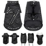Cool Dog Leather Jacket Coat Warm Winter Pet Clothing Outfit