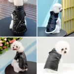 Cool Dog Leather Jacket Coat Warm Winter Pet Clothing Outfit - Image 2
