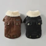 Fur Neck Coat And Jacket For Small Dog Leather Luxury Fall Winter Warm - Image 2